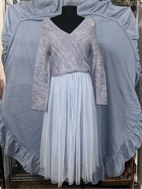 NWT Anthropologie Maeve Pale Blue Sweater Tulle Maxi Dress